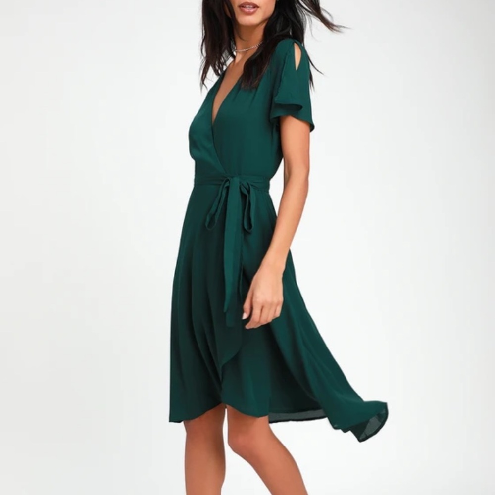 Lulu's Teal Asymmetrical Wrap Dress